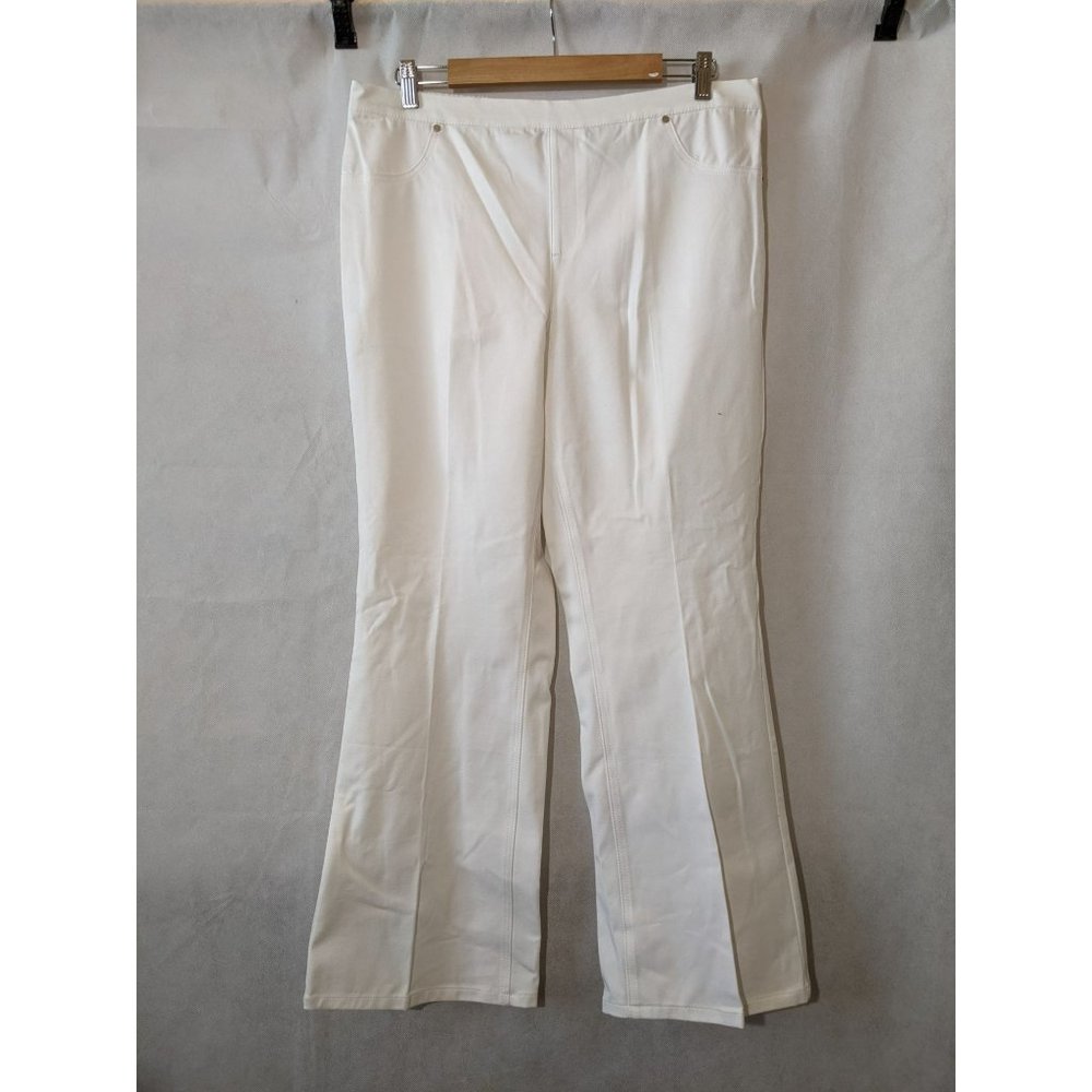 H By Halston White Cotton-Blend Stretch Wide Leg Pants Size 12 Petite